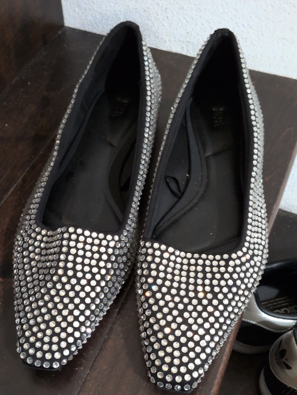 Zara Black Pointed Flats with Silver Crystal Accents